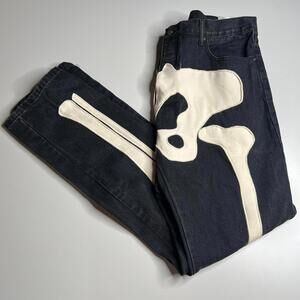 mnml Skeleton Bone Jeans Black Size 40x35 Streetwear Punk Goth Y2K
